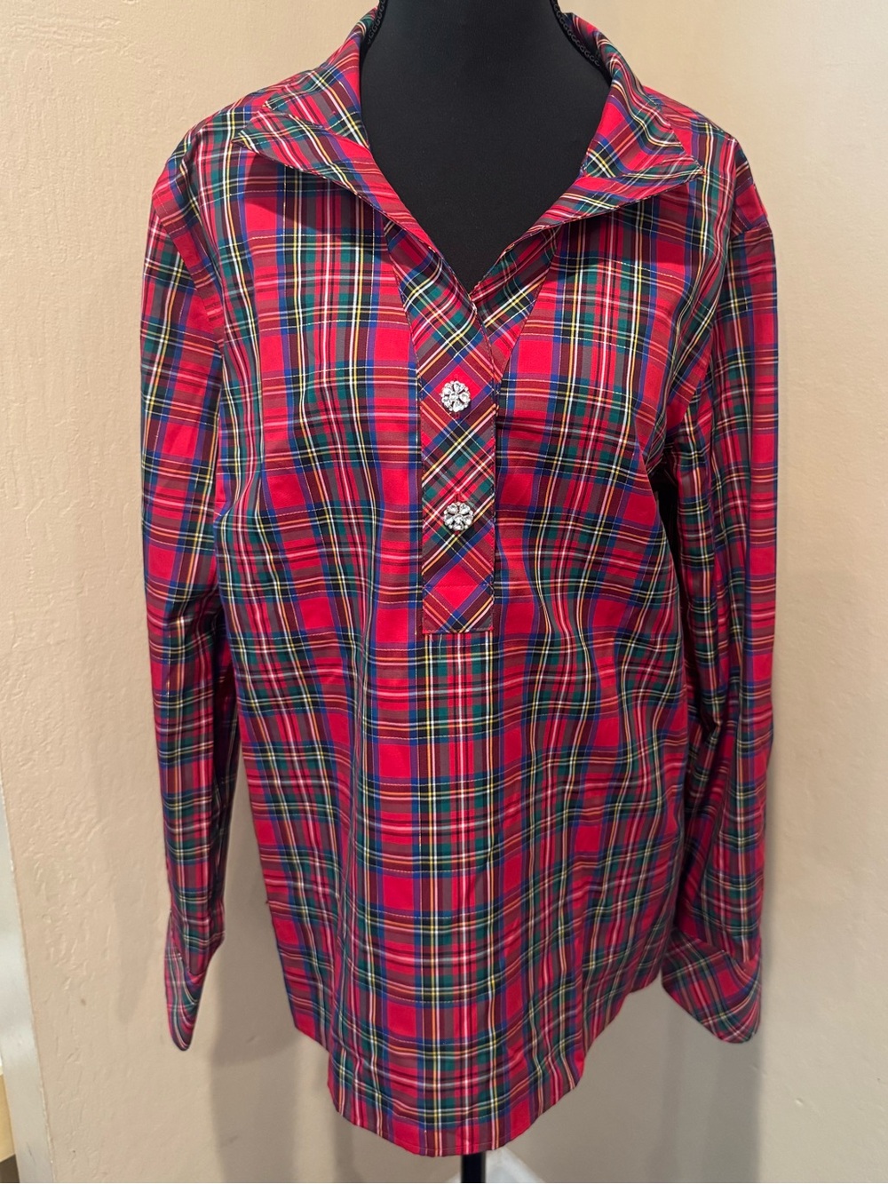 Brilliant Talbots Tartan Red Green Blue Plaid Shirt W/Metallic Thread Detail